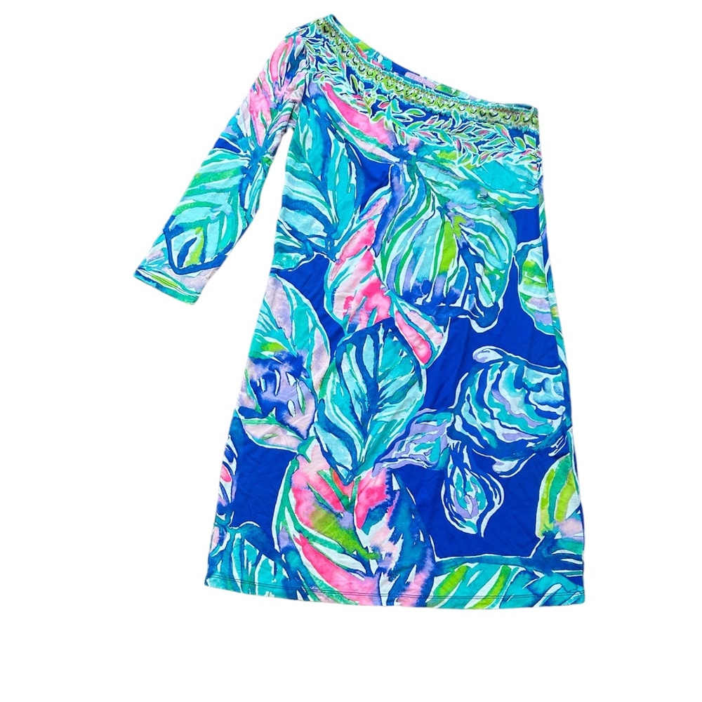 Lilly Pulitzer One Shoulder Dress Tropical Blue Pink Green  XXS